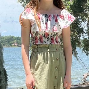 Girls Shirred Floral Tube Crop Top